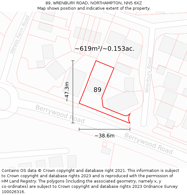 89, WRENBURY ROAD, NORTHAMPTON, NN5 6XZ: Plot and title map