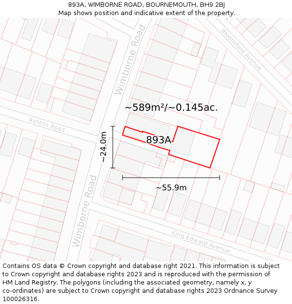 893A, WIMBORNE ROAD, BOURNEMOUTH, BH9 2BJ: Plot and title map