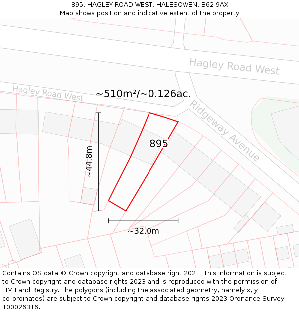 895, HAGLEY ROAD WEST, HALESOWEN, B62 9AX: Plot and title map