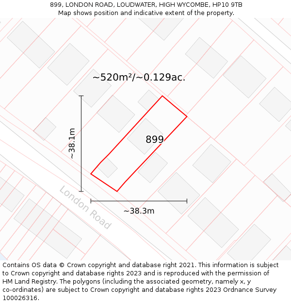 899, LONDON ROAD, LOUDWATER, HIGH WYCOMBE, HP10 9TB: Plot and title map