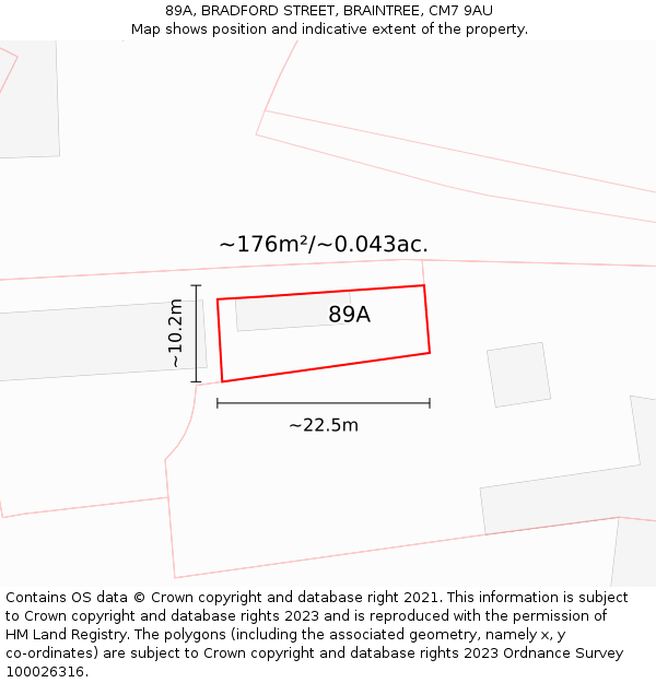 89A, BRADFORD STREET, BRAINTREE, CM7 9AU: Plot and title map