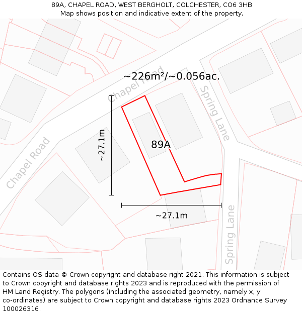 89A, CHAPEL ROAD, WEST BERGHOLT, COLCHESTER, CO6 3HB: Plot and title map