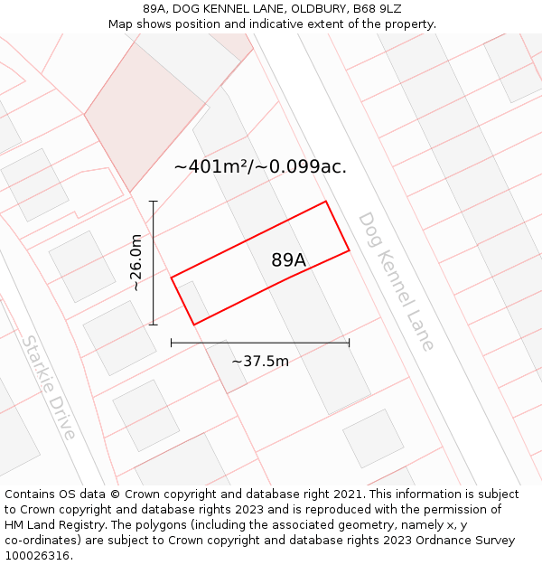 89A, DOG KENNEL LANE, OLDBURY, B68 9LZ: Plot and title map