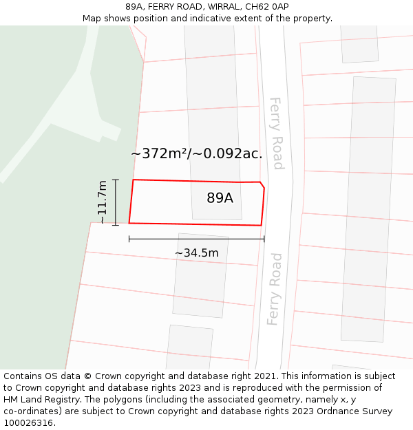 89A, FERRY ROAD, WIRRAL, CH62 0AP: Plot and title map