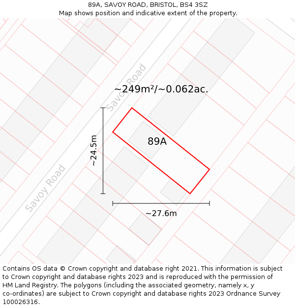 89A, SAVOY ROAD, BRISTOL, BS4 3SZ: Plot and title map