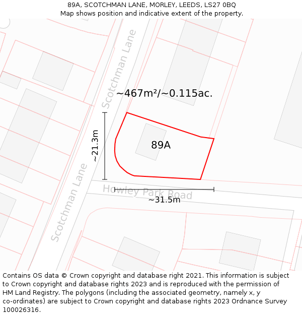 89A, SCOTCHMAN LANE, MORLEY, LEEDS, LS27 0BQ: Plot and title map