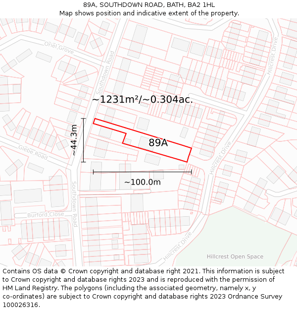 89A, SOUTHDOWN ROAD, BATH, BA2 1HL: Plot and title map