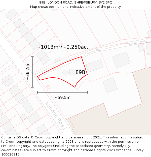 89B, LONDON ROAD, SHREWSBURY, SY2 6PQ: Plot and title map