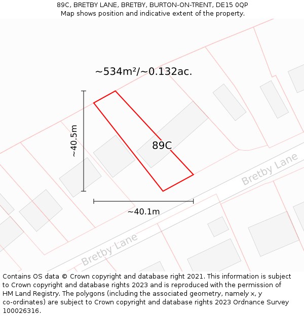 89C, BRETBY LANE, BRETBY, BURTON-ON-TRENT, DE15 0QP: Plot and title map