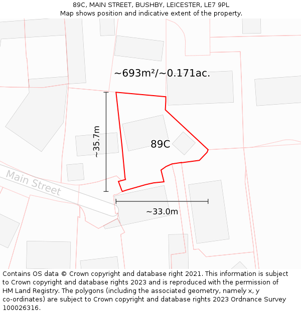 89C, MAIN STREET, BUSHBY, LEICESTER, LE7 9PL: Plot and title map