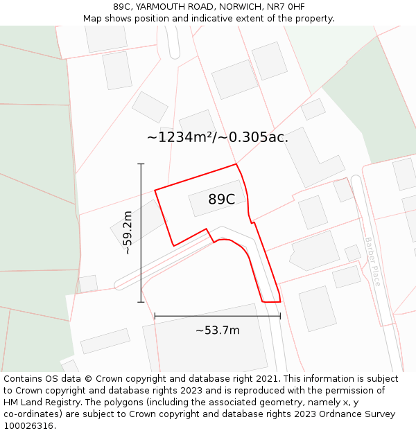 89C, YARMOUTH ROAD, NORWICH, NR7 0HF: Plot and title map