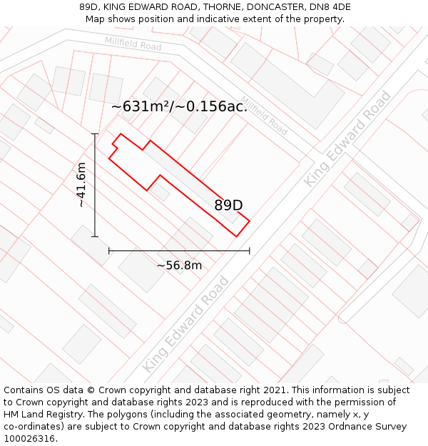 89D, KING EDWARD ROAD, THORNE, DONCASTER, DN8 4DE: Plot and title map