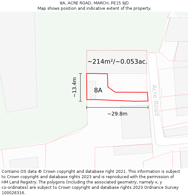 8A, ACRE ROAD, MARCH, PE15 9JD: Plot and title map