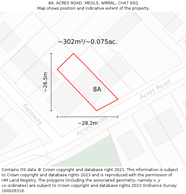 8A, ACRES ROAD, MEOLS, WIRRAL, CH47 9SQ: Plot and title map