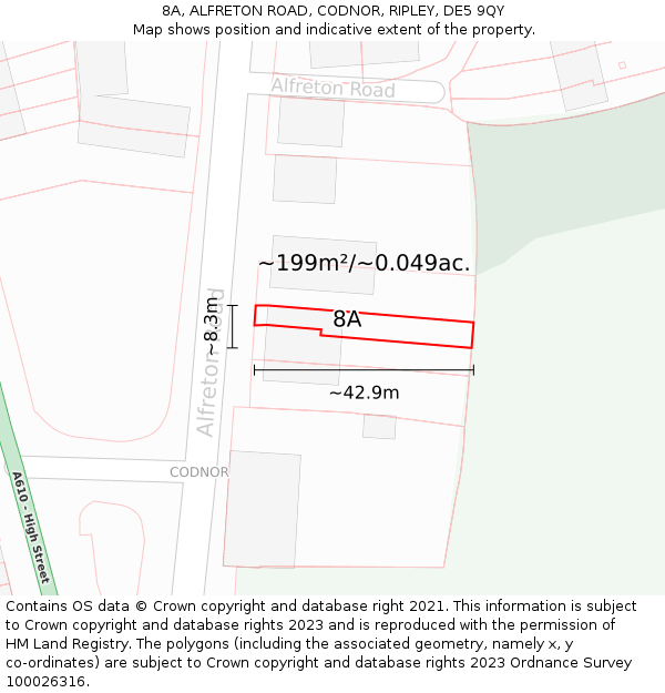 8A, ALFRETON ROAD, CODNOR, RIPLEY, DE5 9QY: Plot and title map