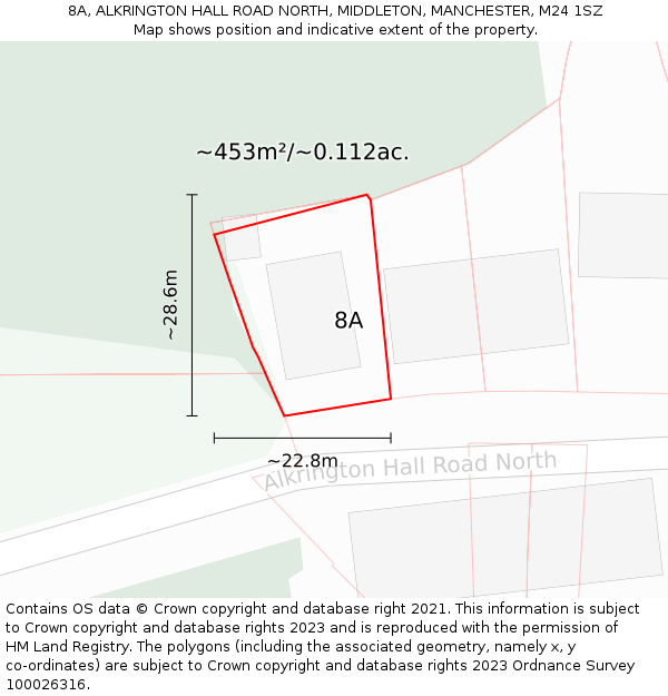 8A, ALKRINGTON HALL ROAD NORTH, MIDDLETON, MANCHESTER, M24 1SZ: Plot and title map