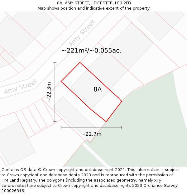 8A, AMY STREET, LEICESTER, LE3 2FB: Plot and title map