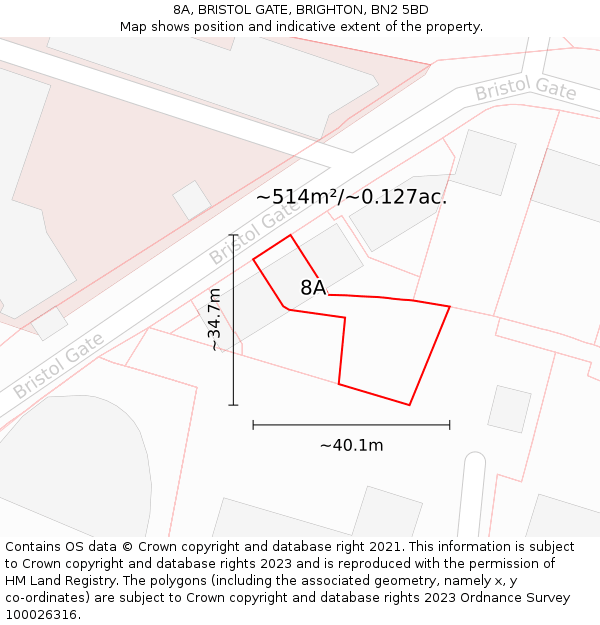 8A, BRISTOL GATE, BRIGHTON, BN2 5BD: Plot and title map