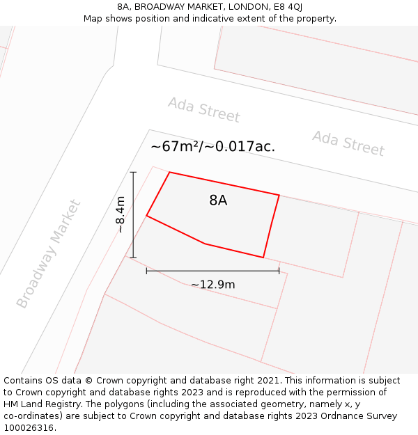 8A, BROADWAY MARKET, LONDON, E8 4QJ: Plot and title map