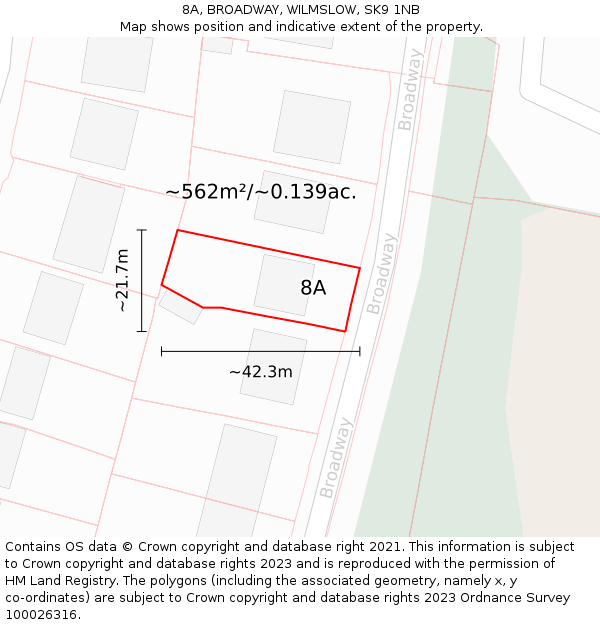 8A, BROADWAY, WILMSLOW, SK9 1NB: Plot and title map