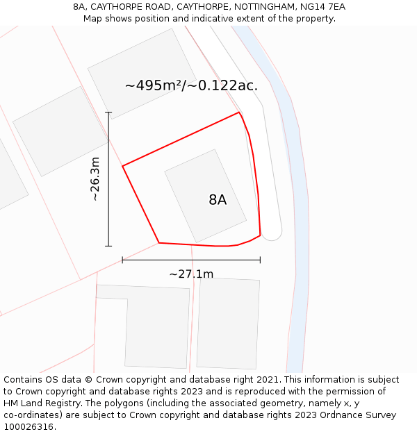 8A, CAYTHORPE ROAD, CAYTHORPE, NOTTINGHAM, NG14 7EA: Plot and title map