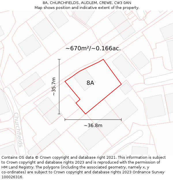 8A, CHURCHFIELDS, AUDLEM, CREWE, CW3 0AN: Plot and title map