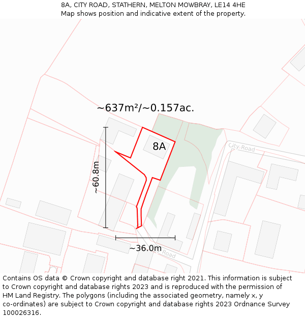 8A, CITY ROAD, STATHERN, MELTON MOWBRAY, LE14 4HE: Plot and title map