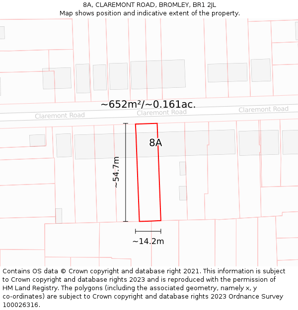 8A, CLAREMONT ROAD, BROMLEY, BR1 2JL: Plot and title map