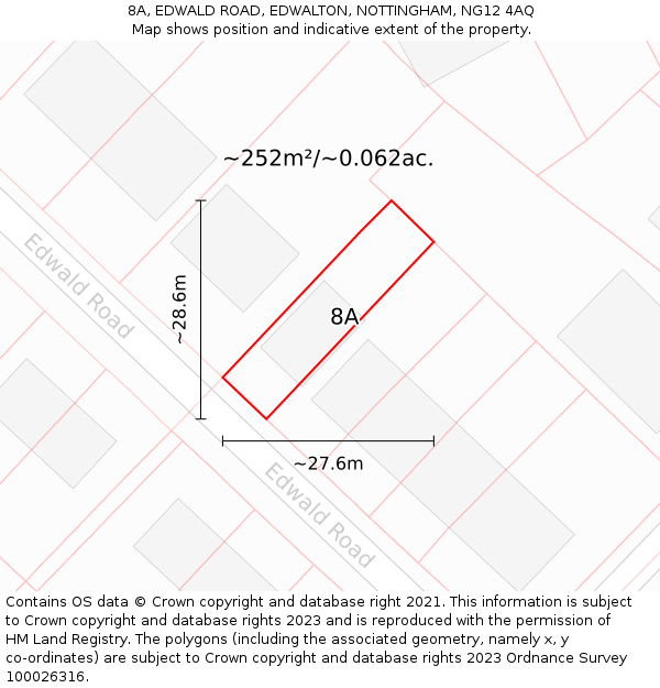 8A, EDWALD ROAD, EDWALTON, NOTTINGHAM, NG12 4AQ: Plot and title map