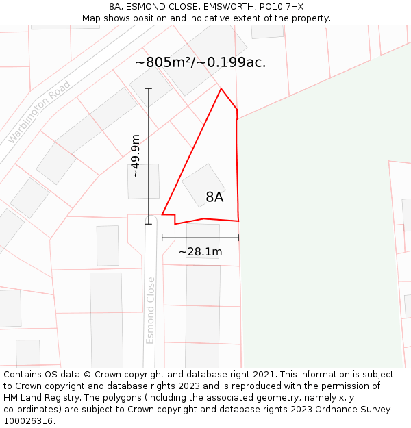 8A, ESMOND CLOSE, EMSWORTH, PO10 7HX: Plot and title map