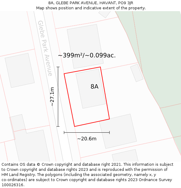 8A, GLEBE PARK AVENUE, HAVANT, PO9 3JR: Plot and title map