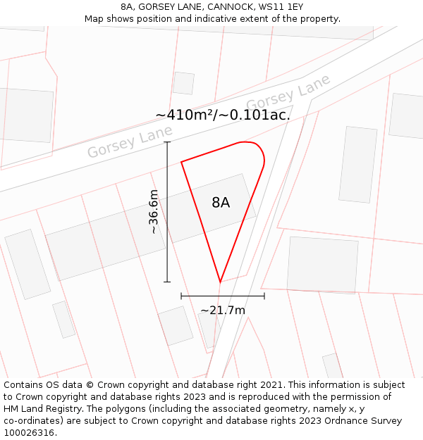 8A, GORSEY LANE, CANNOCK, WS11 1EY: Plot and title map