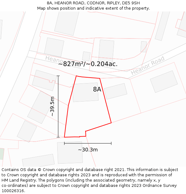 8A, HEANOR ROAD, CODNOR, RIPLEY, DE5 9SH: Plot and title map