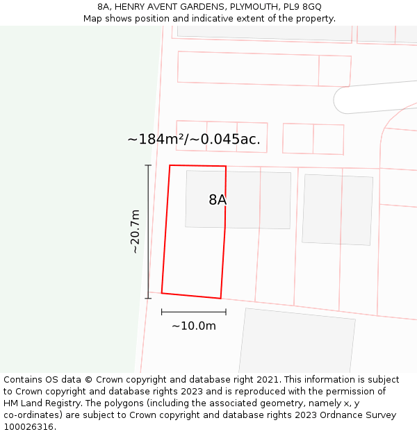 8A, HENRY AVENT GARDENS, PLYMOUTH, PL9 8GQ: Plot and title map
