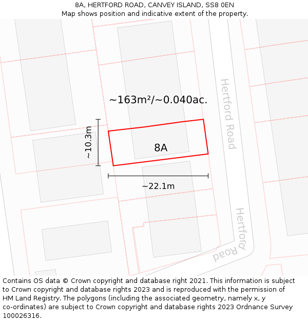 8A, HERTFORD ROAD, CANVEY ISLAND, SS8 0EN: Plot and title map