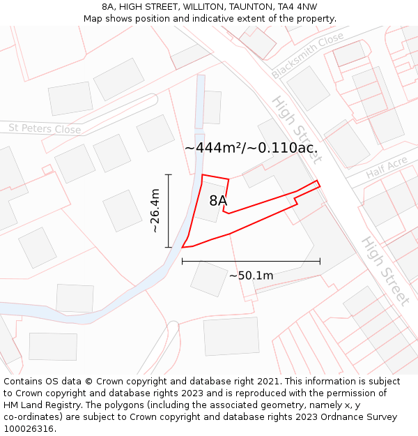 8A, HIGH STREET, WILLITON, TAUNTON, TA4 4NW: Plot and title map