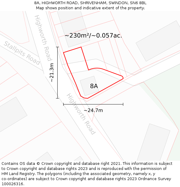 8A, HIGHWORTH ROAD, SHRIVENHAM, SWINDON, SN6 8BL: Plot and title map