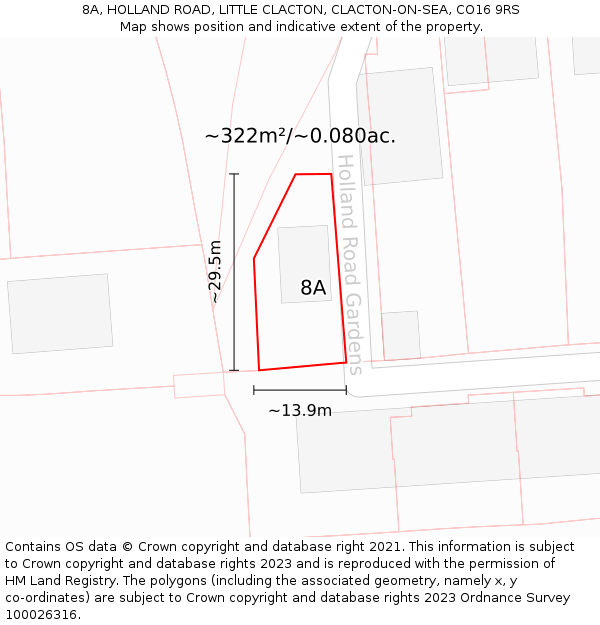 8A, HOLLAND ROAD, LITTLE CLACTON, CLACTON-ON-SEA, CO16 9RS: Plot and title map