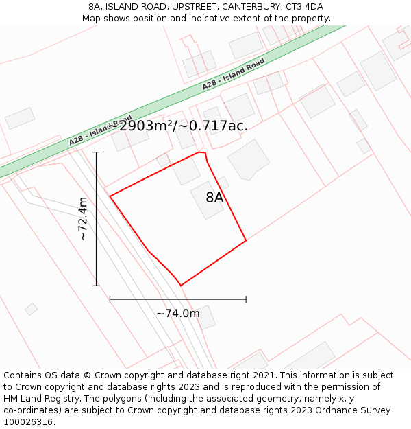 8A, ISLAND ROAD, UPSTREET, CANTERBURY, CT3 4DA: Plot and title map