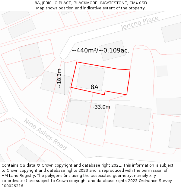 8A, JERICHO PLACE, BLACKMORE, INGATESTONE, CM4 0SB: Plot and title map