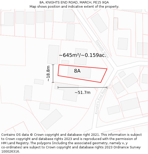 8A, KNIGHTS END ROAD, MARCH, PE15 9QA: Plot and title map