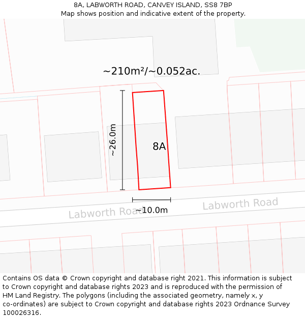 8A, LABWORTH ROAD, CANVEY ISLAND, SS8 7BP: Plot and title map