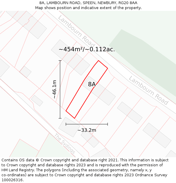 8A, LAMBOURN ROAD, SPEEN, NEWBURY, RG20 8AA: Plot and title map