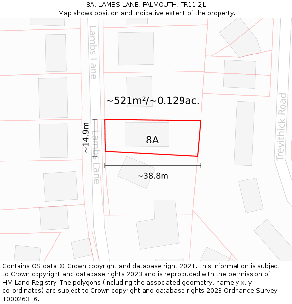 8A, LAMBS LANE, FALMOUTH, TR11 2JL: Plot and title map