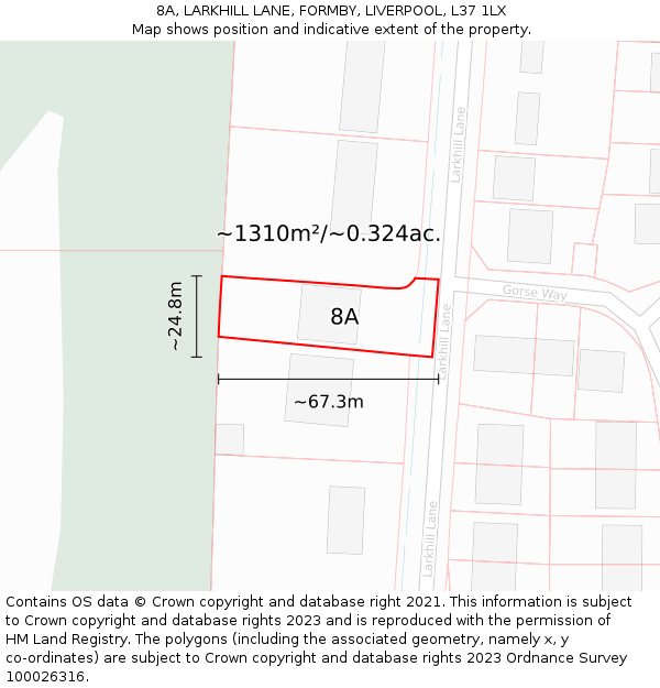 8A, LARKHILL LANE, FORMBY, LIVERPOOL, L37 1LX: Plot and title map