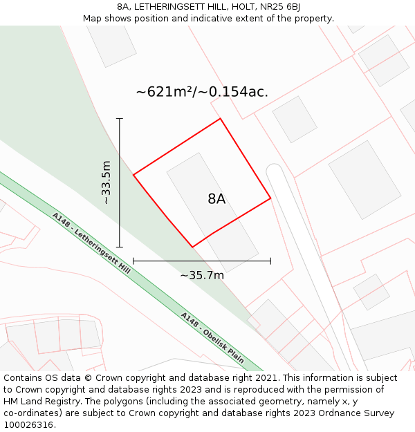 8A, LETHERINGSETT HILL, HOLT, NR25 6BJ: Plot and title map