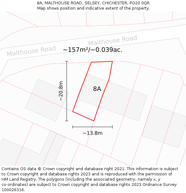 8A, MALTHOUSE ROAD, SELSEY, CHICHESTER, PO20 0QR: Plot and title map