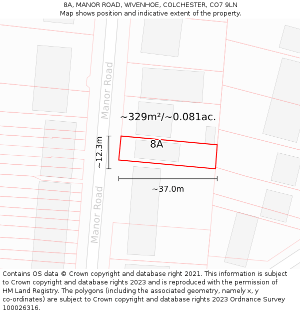 8A, MANOR ROAD, WIVENHOE, COLCHESTER, CO7 9LN: Plot and title map