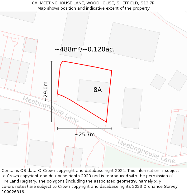 8A, MEETINGHOUSE LANE, WOODHOUSE, SHEFFIELD, S13 7PJ: Plot and title map