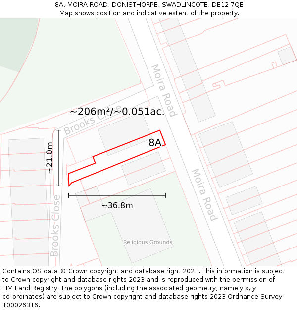 8A, MOIRA ROAD, DONISTHORPE, SWADLINCOTE, DE12 7QE: Plot and title map